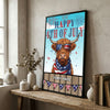 Joycorners Patriotic Highland Cow with USA Scarf Fireworks Patriotic Personalized Name 3D Canvas Poster