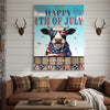 Joycorners Patriotic Holstein Cow with USA Scarf Fireworks Patriotic Personalized Name 3D Canvas Poster