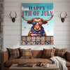 Joycorners Patriotic Texas Longhorn Cow with USA Scarf Fireworks Patriotic Personalized Name 3D Canvas Poster