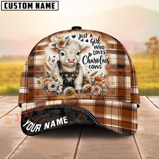 Joycorners Brown Plaid Cow Hat – Just a Girl Who Loves Charolais Cows, Custom Name Farm Style Cap