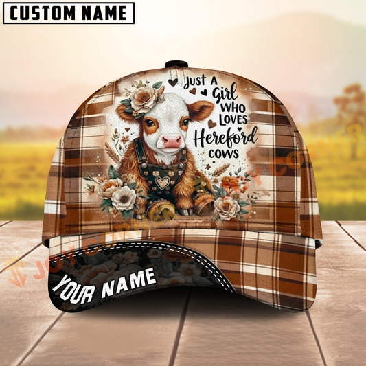 Joycorners Brown Plaid Cow Hat – Just a Girl Who Loves Hereford Cows, Custom Name Farm Style Cap