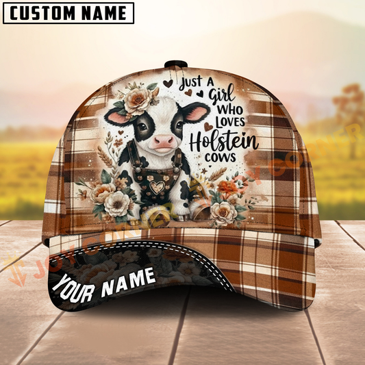 Joycorners Brown Plaid Cow Hat – Just a Girl Who Loves Holstein Cows, Custom Name Farm Style Cap