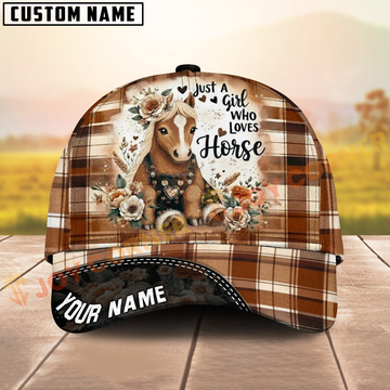 Joycorners Brown Plaid Cow Hat – Just a Girl Who Loves Horse, Custom Name Farm Style Cap
