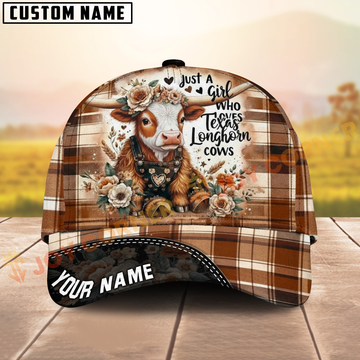 Joycorners Brown Plaid Cow Hat – Just a Girl Who Loves  Texas Longhorn Cows, Custom Name Farm Style Cap