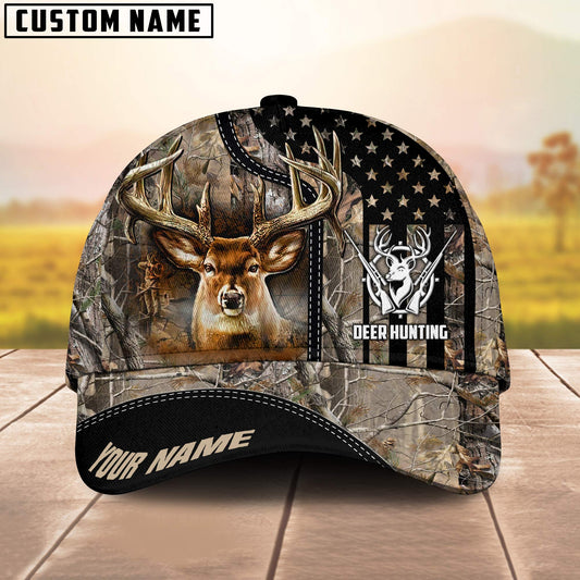 Joycorners Deer Hunting American Flag Camo Pattern Multicolor Personalized Name 3D Cap (4 colors)