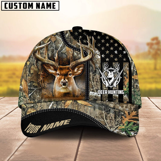Joycorners Deer Hunting American Flag Camo Pattern Multicolor Personalized Name 3D Cap (4 colors)