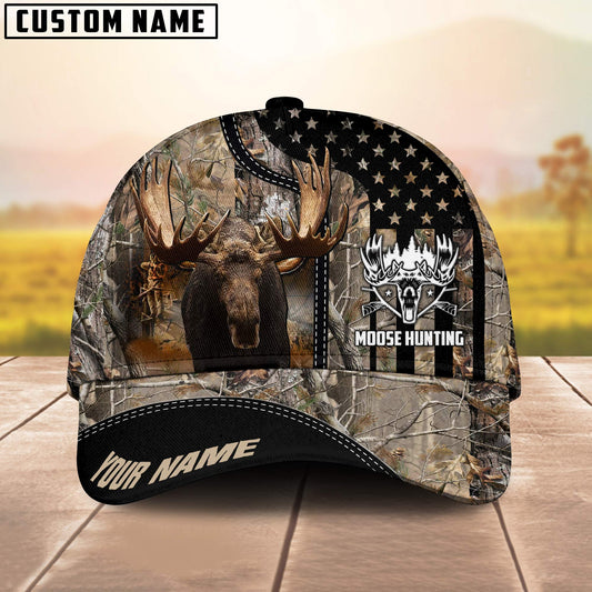 Joycorners Moose Hunting American Flag Camo Pattern Multicolor Personalized Name 3D Cap (4 colors)