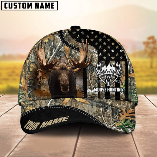 Joycorners Moose Hunting American Flag Camo Pattern Multicolor Personalized Name 3D Cap (4 colors)