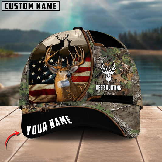 Joycorners Deer Hunting American Flag Pattern Multicolor Personalized Name 3D Cap (4 colors)