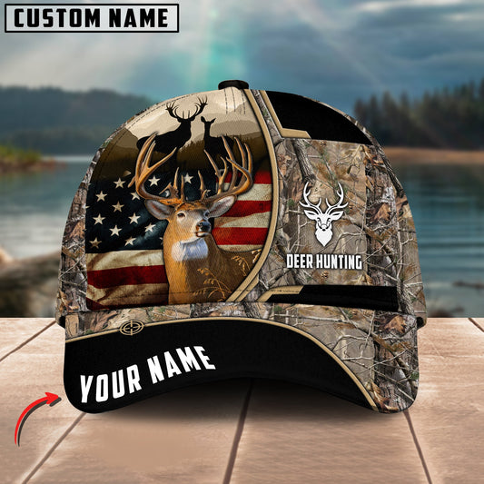 Joycorners Deer Hunting American Flag Pattern Multicolor Personalized Name 3D Cap (4 colors)