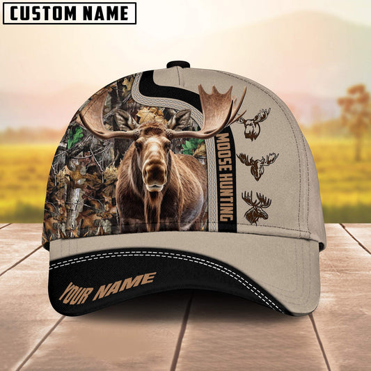 Joycorners Moose Hunting Camoflage Premium Leather Multicolor Personalized Name 3D Cap (4 colors)