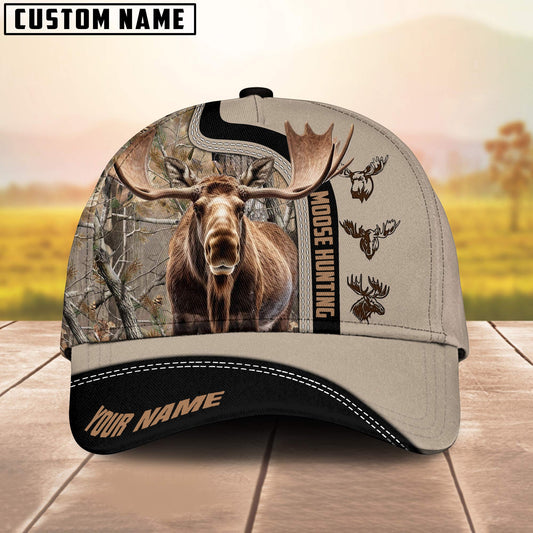 Joycorners Moose Hunting Camoflage Premium Leather Multicolor Personalized Name 3D Cap (4 colors)