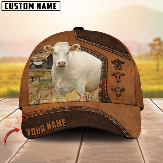Joycorners Charolais Brown Leather On Farm Customized Name 3D Classic Cap