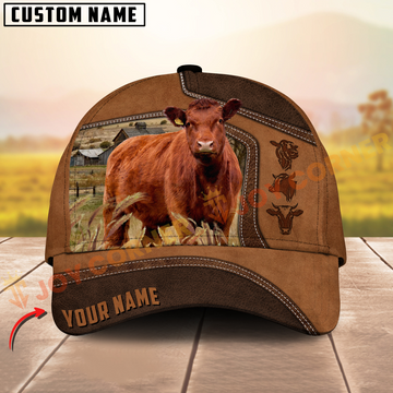 Joycorners Red Angus Brown Leather On Farm Customized Name 3D Classic Cap