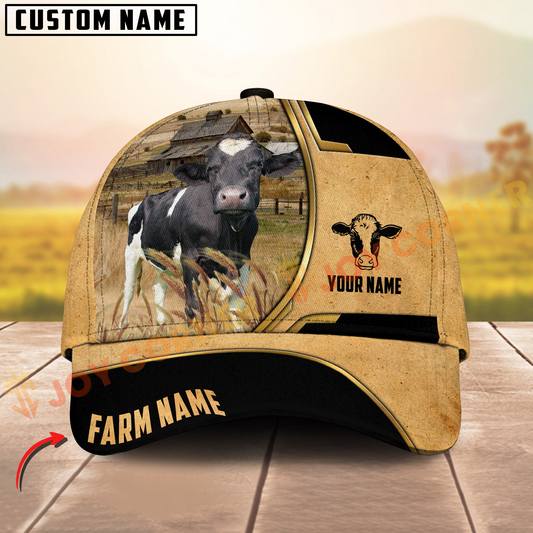 Joycorners Holstein Vintage Yellow Golden Line Pattern On Farm Customized Name 3D Classic Cap