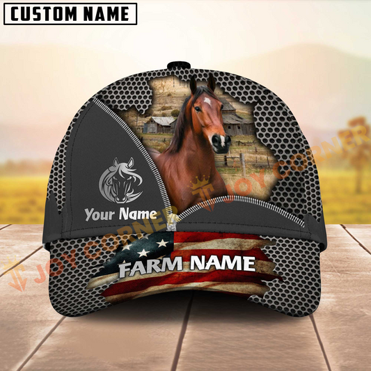 Joycorners Horse American Flag Mesh On Farm Customized Name 3D Classic Cap