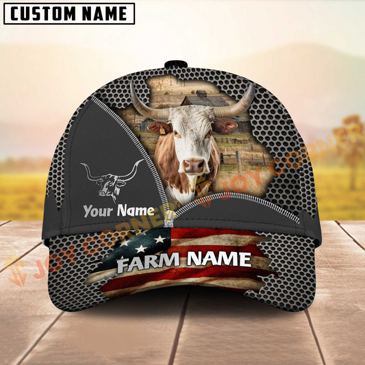 Joycorners Texas Longhorn American Flag Mesh On Farm Customized Name 3D Classic Cap