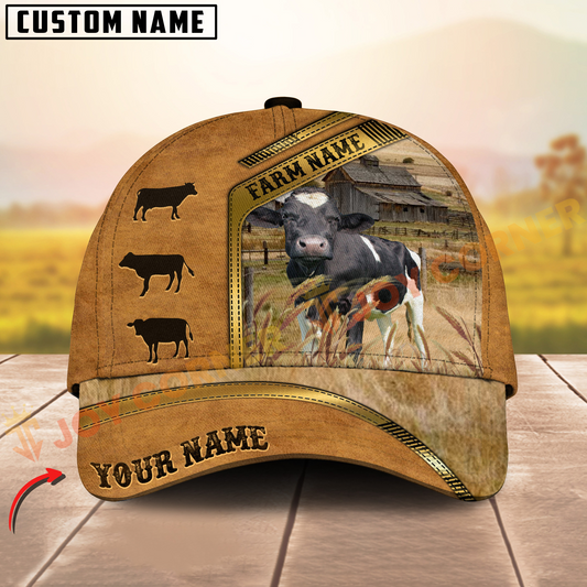 Joycorners Holstein Retro Brown Golden Line Pattern On Farm Customized Name 3D Classic Cap