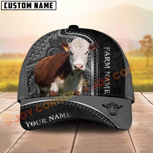 Joycorners Hereford Black Engraved On Farm Customized Name 3D Classic Cap