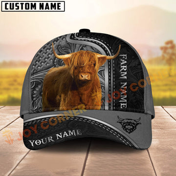 Joycorners Highland Cattle Black Engraved On Farm Customized Name 3D Classic Cap