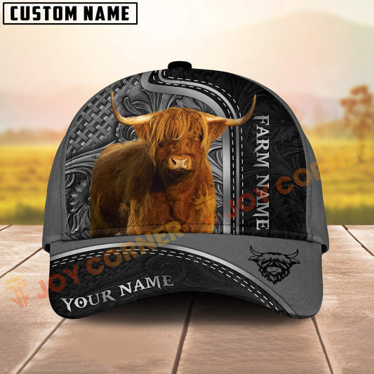 Joycorners Highland Cattle Black Engraved On Farm Customized Name 3D Classic Cap