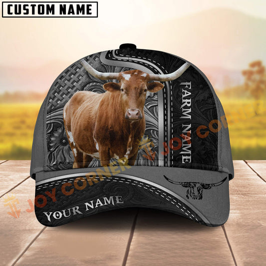 Joycorners Texas Longhorn Black Engraved On Farm Customized Name 3D Classic Cap