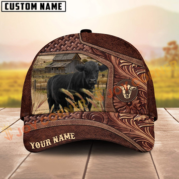Joycorners Black Aungus Brown Tooled Leather On Farm Customized Name 3D Classic Cap