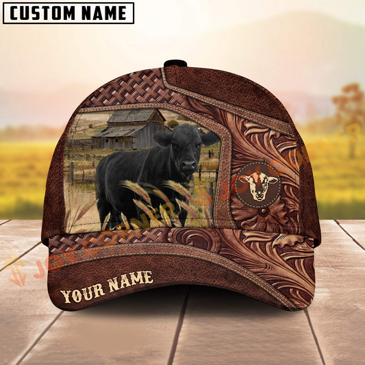 Joycorners Black Aungus Brown Tooled Leather On Farm Customized Name 3D Classic Cap