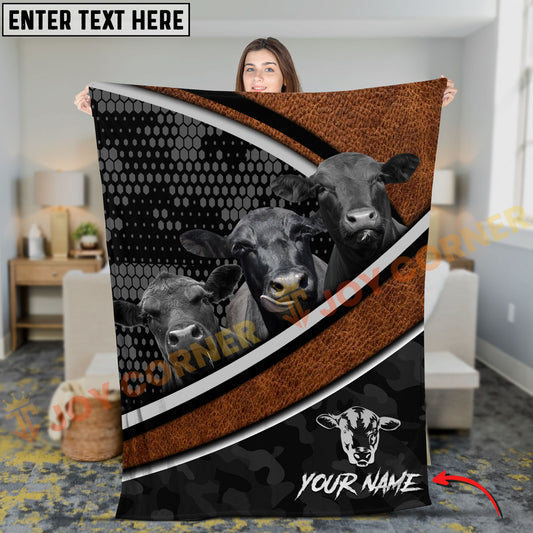 Joycorners Cattle Cow Honeycomb Leather Curve Modern Ranch Pattern Personalized Name 3D Blanket (10 Breeds)