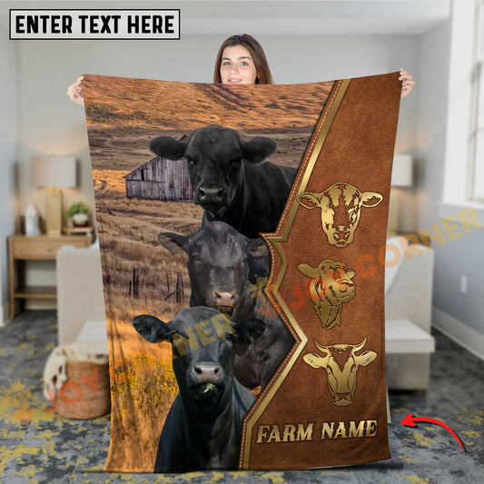 Joycorners Cattle Cow Multi Cattle Portrait Leather Emblem Pattern Personalized Name 3D Blanket (10 Breeds)