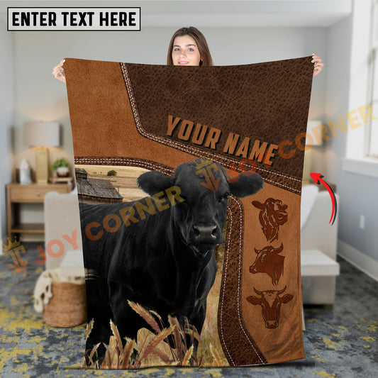Joycorners Cattle Cow Rustic Leather Stitch Farm Style Personalized Name Blanket (10 Breeds)