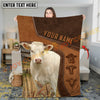 Joycorners Cattle Cow Rustic Leather Stitch Farm Style Personalized Name Blanket (10 Breeds)