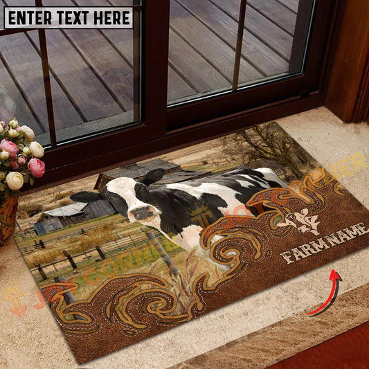 Joycorners Cattle Cow Tooled Leather Western Swirl Pattern Personalized Name 3D Doormat (10 Breeds)