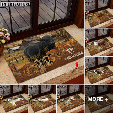 Joycorners Cattle Cow Tooled Leather Western Swirl Pattern Personalized Name 3D Doormat (10 Breeds)