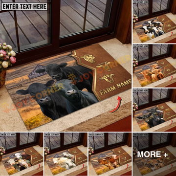 Joycorners Cattle Cow Farm Landscape Leather Badge Pattern Personalized Name 3D Doormat (10 Breeds)