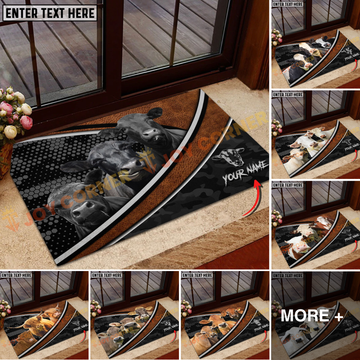 Joycorners Cattle Cow Honeycomb Leather Curve Pattern Personalized Name 3D Doormat (10 Breeds)