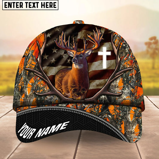 Joycorners Deer Hunting USA Flag Cross Jesus Personalized Cap 3D Printed Multicolor (6 colors)