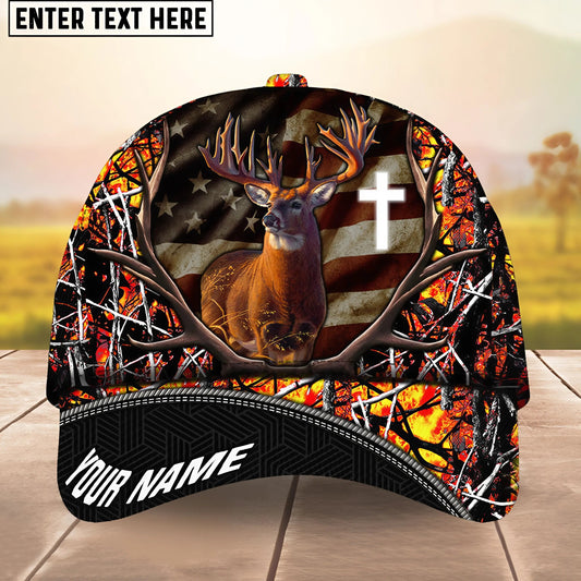 Joycorners Deer Hunting USA Flag Cross Jesus Personalized Cap 3D Printed Multicolor (6 colors)