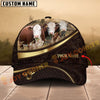 Joycorners Tooled Leather Pattern Golden Lines Three Cows, Custom Name Cattle Cap (10 Cattle Breeds)