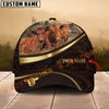 Joycorners Tooled Leather Pattern Golden Lines Three Cows, Custom Name Cattle Cap (10 Cattle Breeds)