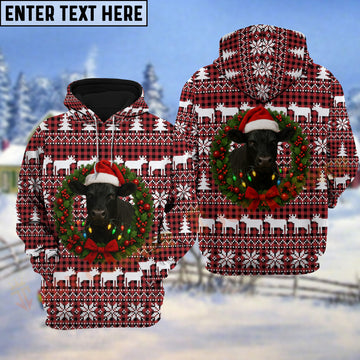 Joycorners Black Angus Christmas Wreath Hoodie