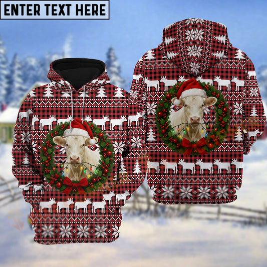 Joycorners Charolais Cow Christmas Wreath Hoodie