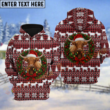 Joycorners Highland Cattle Christmas Wreath Hoodie