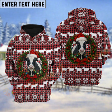 Joycorners Holstein Cow Christmas Wreath Hoodie