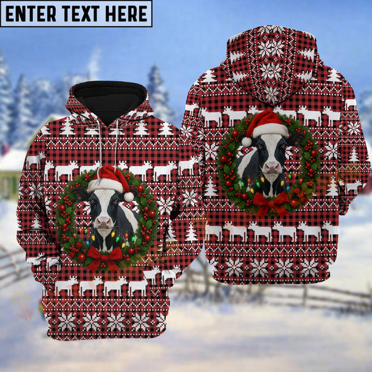 Joycorners Holstein Cow Christmas Wreath Hoodie