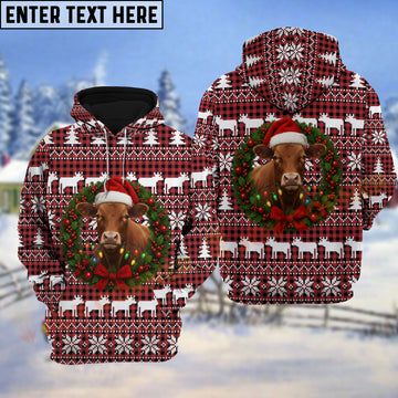 Joycorners Red Angus Christmas Wreath Hoodie