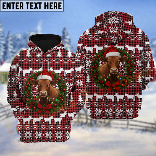 Joycorners Red Angus Christmas Wreath Hoodie
