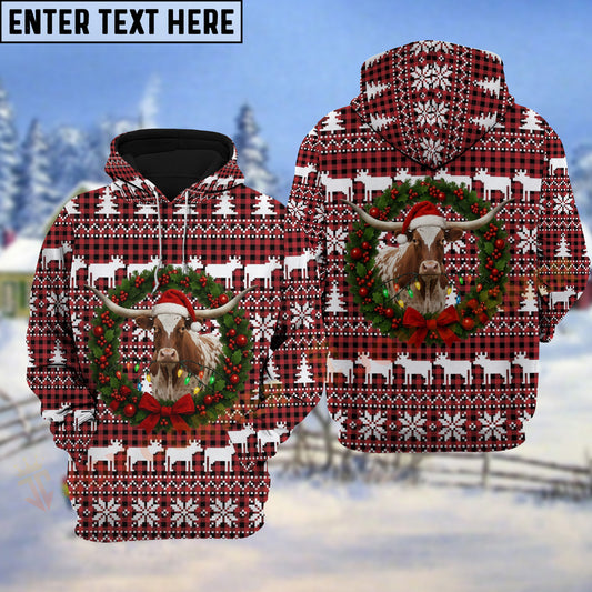 Joycorners Texas Longhorn Christmas Wreath Hoodie
