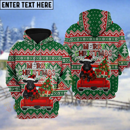 Joycorners Black Angus Merry Christmas Red Truck Hoodie