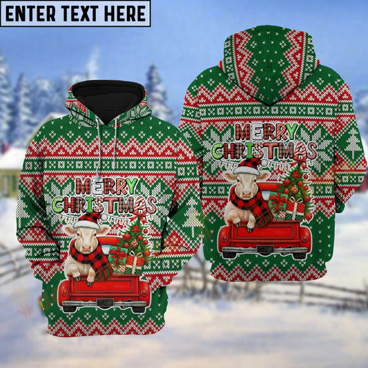 Joycorners Charolais Cow Merry Christmas Red Truck Hoodie